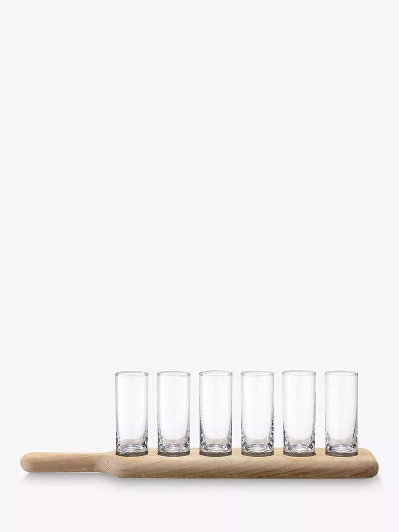 LSA International shot glasses set on oak wood paddle board, imported from the UK