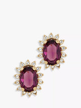 John Lewis Eclectica Pre-Loved Oval Glass & Swarovski Crystal Clip-on Earrings, Gold/Purple- Buy online at McGrocer