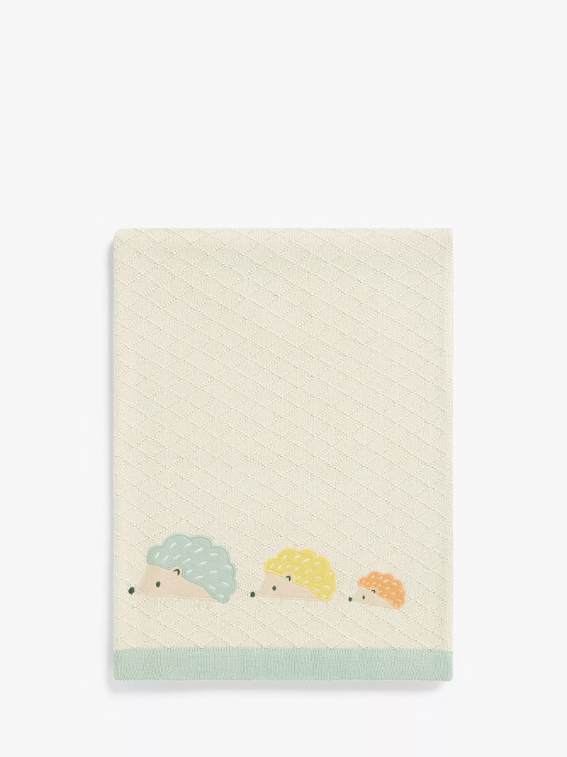 John Lewis cotton knitted baby blanket with hedgehog design 100 x 75cm, UK version