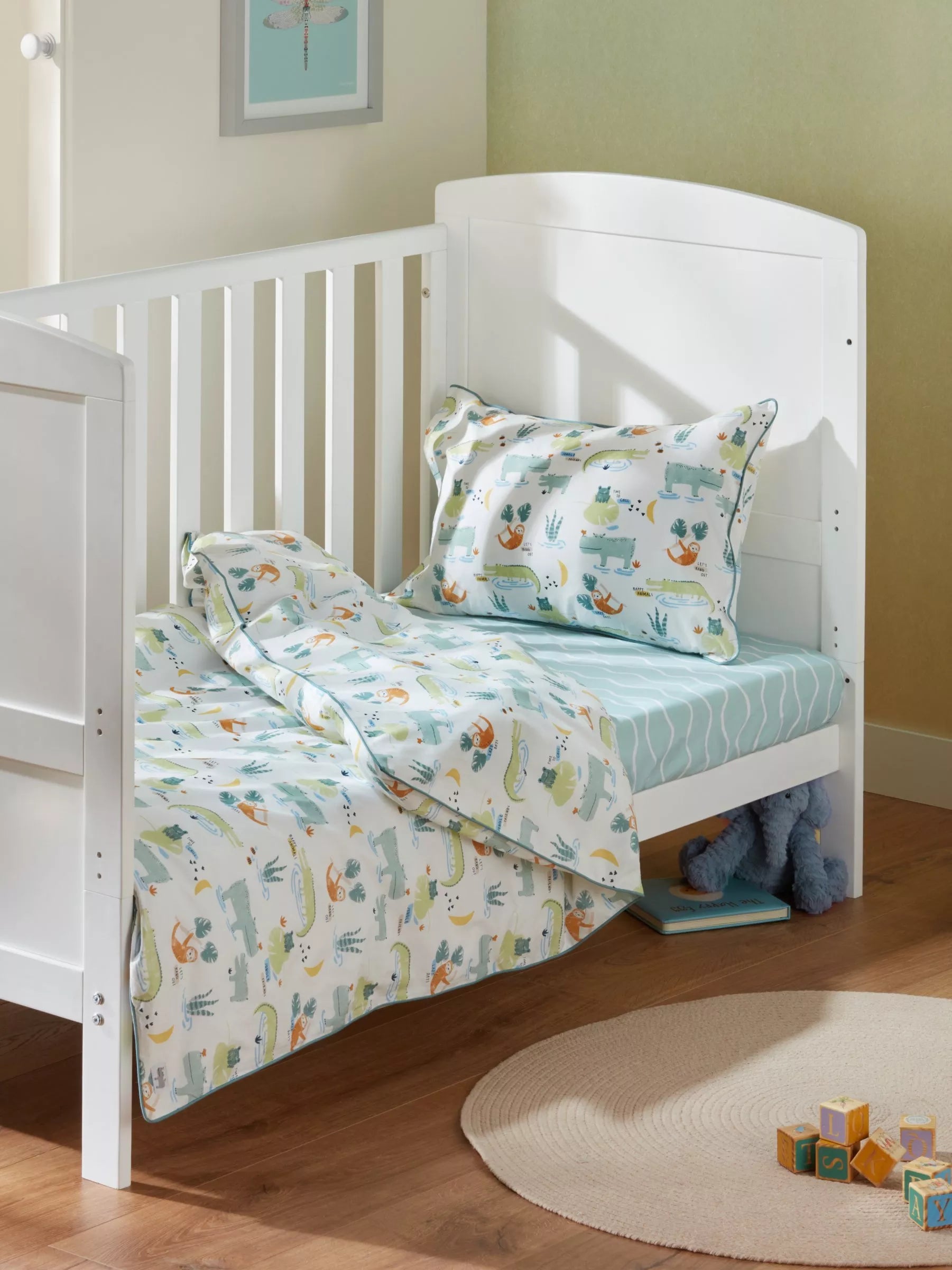 John Lewis Jungle Friends Print Toddler Pure Cotton Duvet Cover and Pillowcase Set, Cotbed (120 x 140cm) - McGrocer