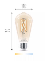 John Lewis Philips Smart LED ST64 E27 Tunable White Clear Filament Smart Light Bulb- Buy online at McGrocer