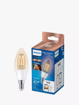 John Lewis Philips Smart LED 4.9W E14 Dimmable Warm-to-Cool Candle Bulb with WiZ Connected and Bluetooth (Clear)- Buy online at McGrocer