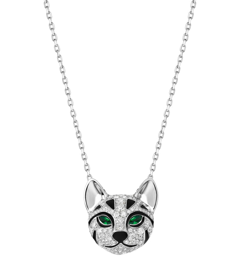 Boucheron leopard cat pendant necklace diamond emerald 44cm - British product