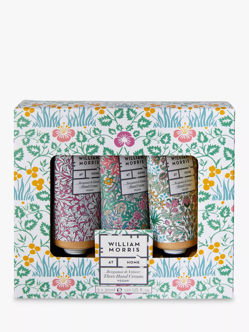 William Morris Bergamot and Vetiver hand cream gift set with three Kraft paper tubes (British brand)