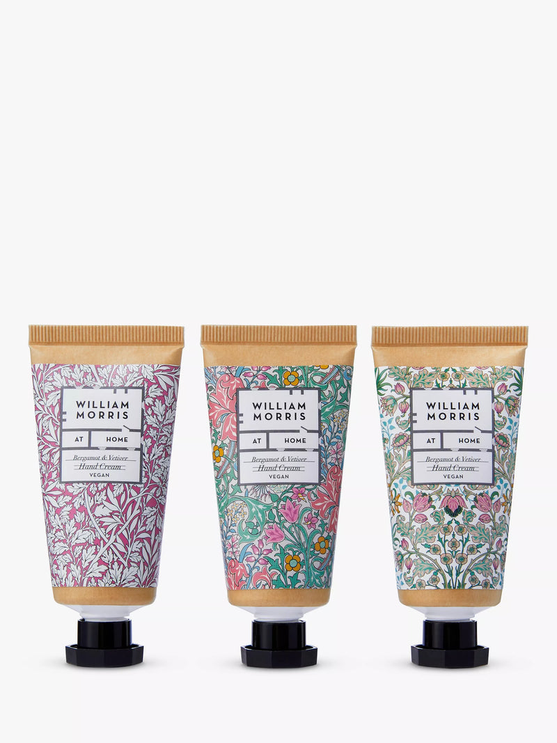 William Morris Bergamot and Vetiver hand cream gift set with three Kraft paper tubes (British brand)