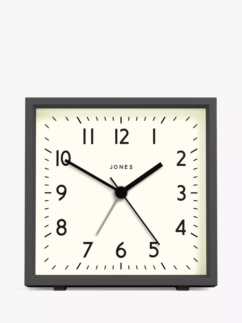 Jones Clocks Disc Square Analogue Alarm Clock, UK version