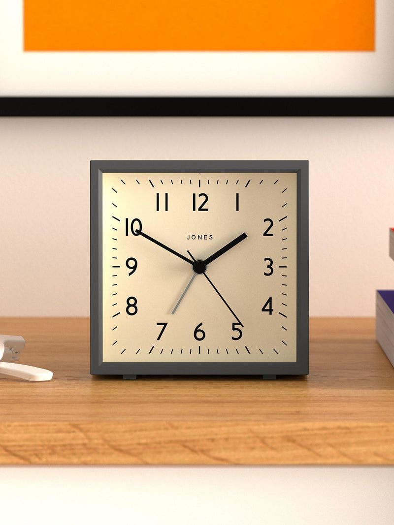 Jones Clocks Disc Square Analogue Alarm Clock, UK version