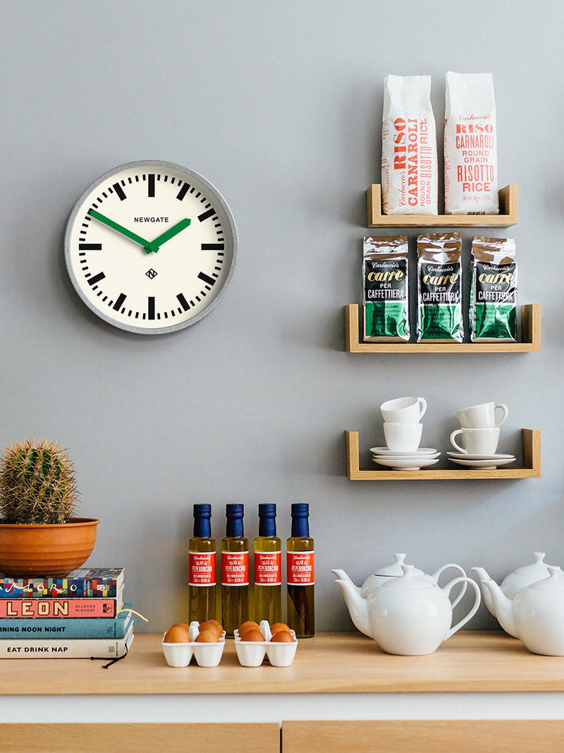Newgate Luggage analogue wall clock 30cm in grey and green (British brand)