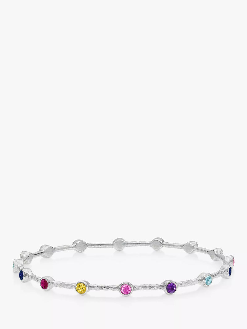 Dower & Hall hammered multi gem bangle silver 62mm, UK version