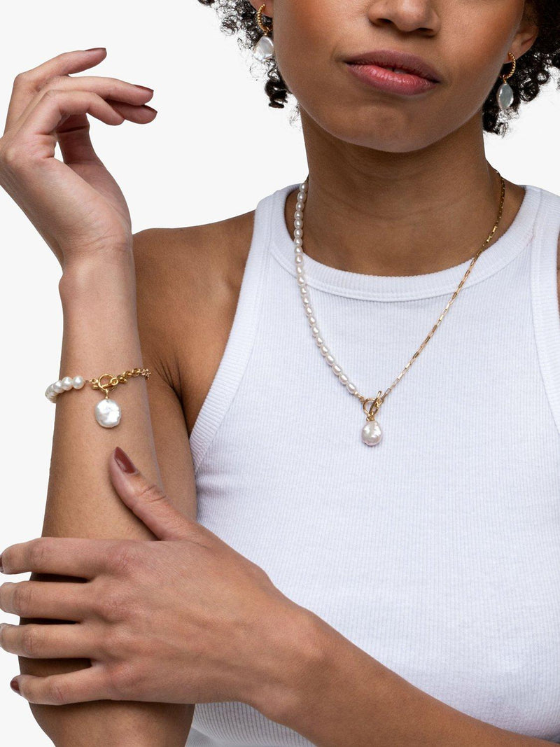 Dower & Hall keshi pearl necklace gold white (British brand)