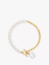 John Lewis Dower & Hall Baroque Pearl & Chain Bracelet, Gold/White- Buy online at McGrocer