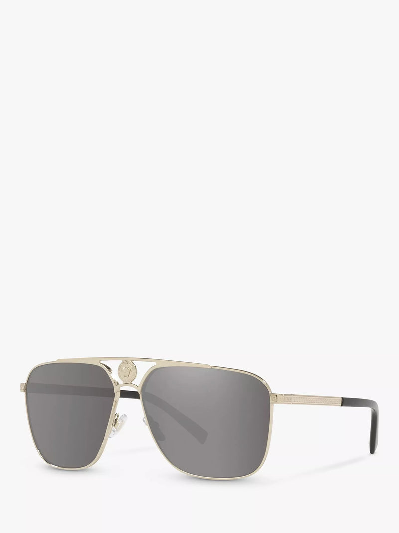 Versace rectangular sunglasses pale gold mirror grey - British product