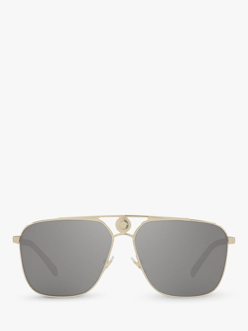 Versace rectangular sunglasses pale gold mirror grey - British product
