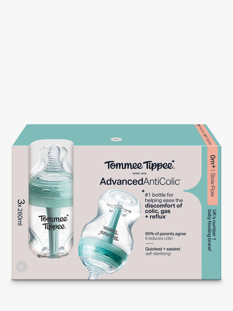 Tommee Tippee Advanced Anti-Colic Baby Bottles with Slow Flow Teats Pack of 3 260ml (British brand)