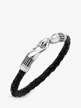 John Lewis Hoxton London Men's Braided Leather Ribbed Hook Bracelet, Black/Silver- Buy online at McGrocer