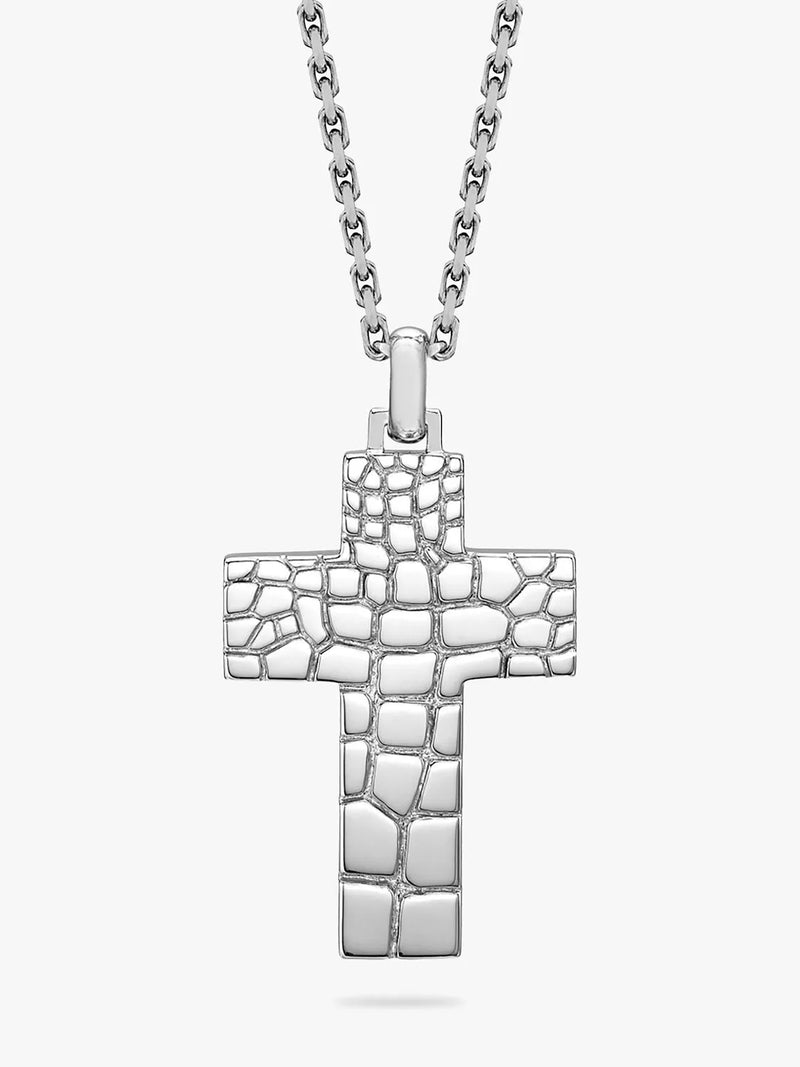 Hoxton London cross pendant necklace crocodile pattern sterling silver (British brand)