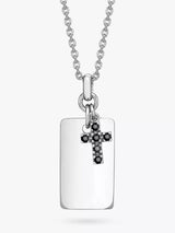 John Lewis Hoxton London Men's Dog Tag & Sapphire Cross Pendant Necklace, Silver/Black- Buy online at McGrocer