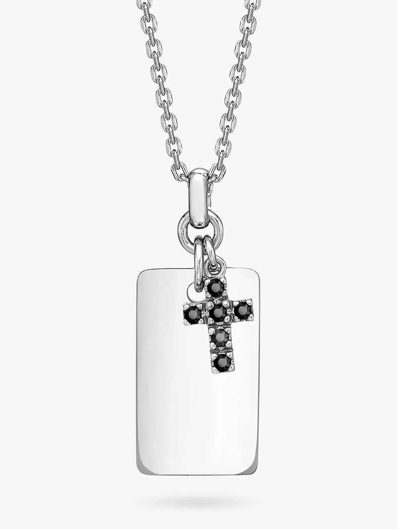 Hoxton London pendant necklace dog tag sapphire cross, UK version