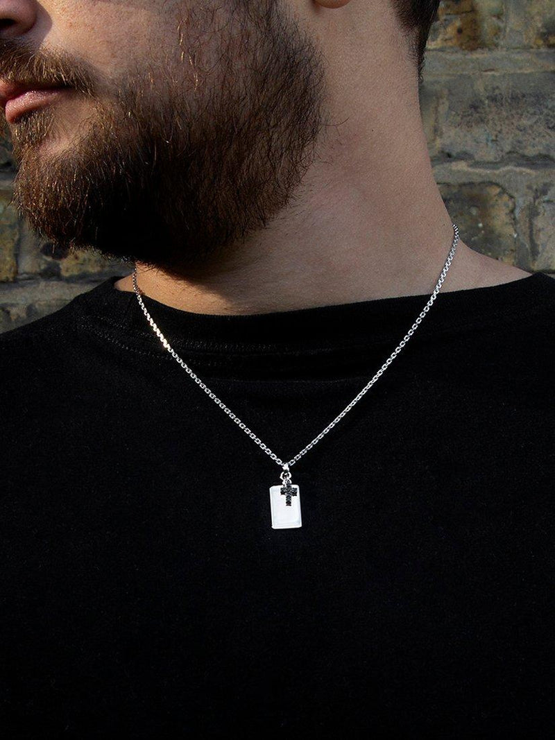 Hoxton London pendant necklace dog tag sapphire cross, UK version