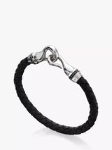John Lewis Hoxton London Men's Sapphire Braided Leather Hook Bracelet, Black/Silver- Buy online at McGrocer