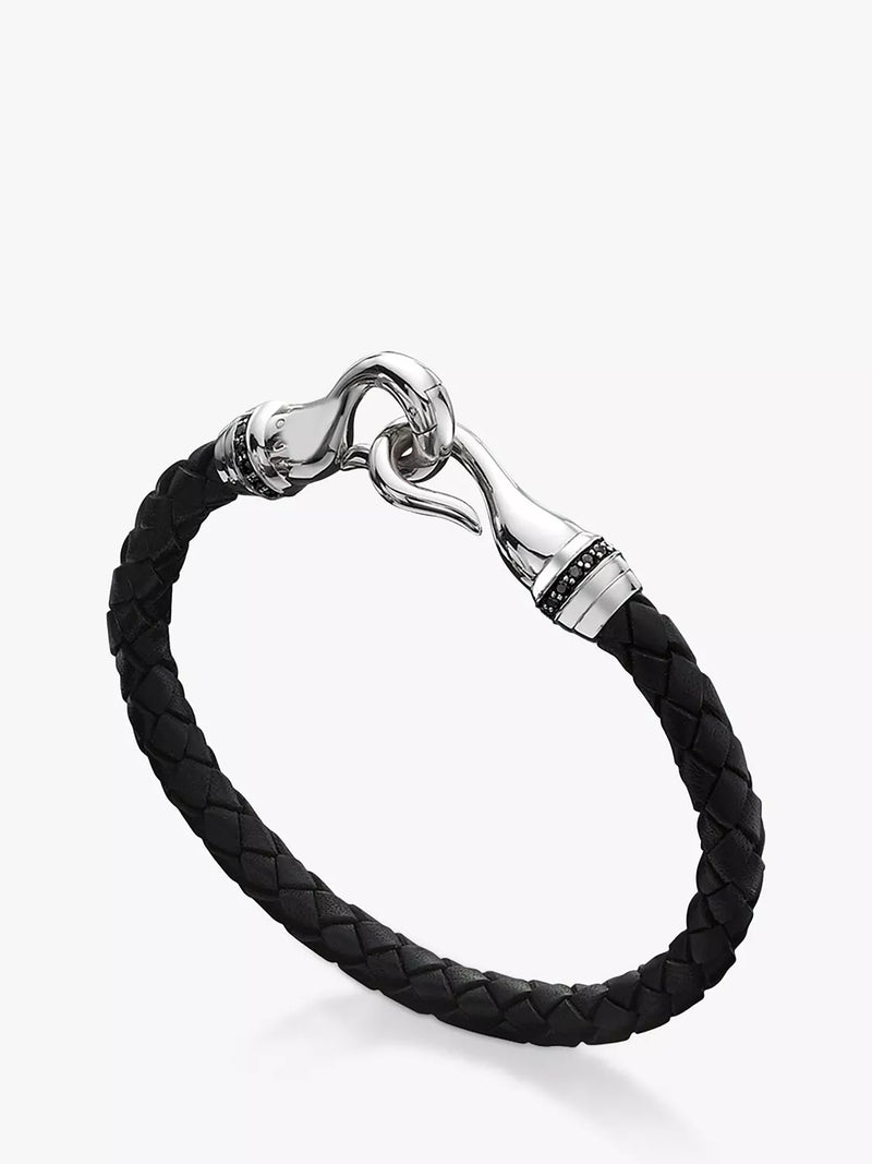 Hoxton London sapphire braided leather hook bracelet black silver - British product