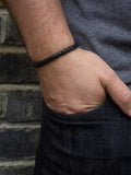 Hoxton London sapphire braided leather hook bracelet black silver - British product