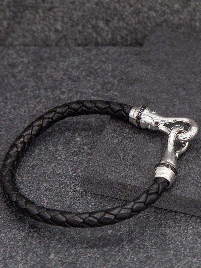 Hoxton London sapphire braided leather hook bracelet black silver - British product