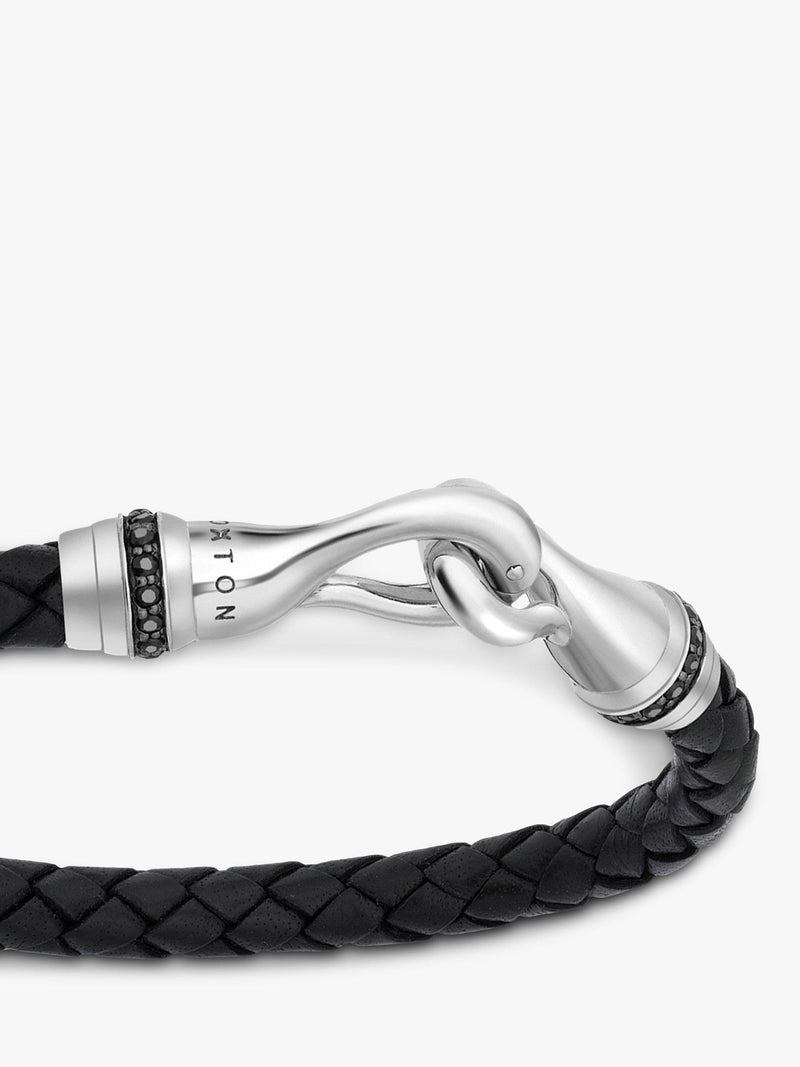 Hoxton London sapphire braided leather hook bracelet black silver - British product