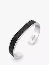 John Lewis Hoxton London Men's Printed Leather Inlay Cuff Bangle, Silver/Black- Buy online at McGrocer