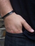 Hoxton London men's cuff bangle with printed leather inlay, imported from the UK