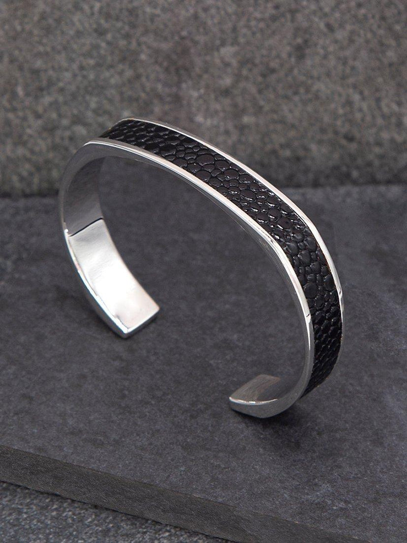 Hoxton London men's cuff bangle with printed leather inlay, imported from the UK