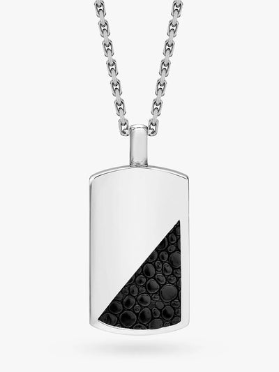 John Lewis Hoxton London Men's Half Leather Dog Tag Pendant Necklace Silver/Black- Buy online at McGrocer