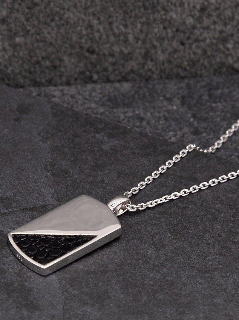 Hoxton London men's half leather dog tag necklace silver/black, UK version