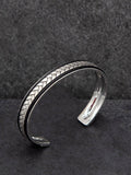 Hoxton London herringbone leather cuff bangle in silver and black, imported from the UK