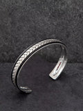 Hoxton London herringbone leather cuff bangle in silver and black, imported from the UK