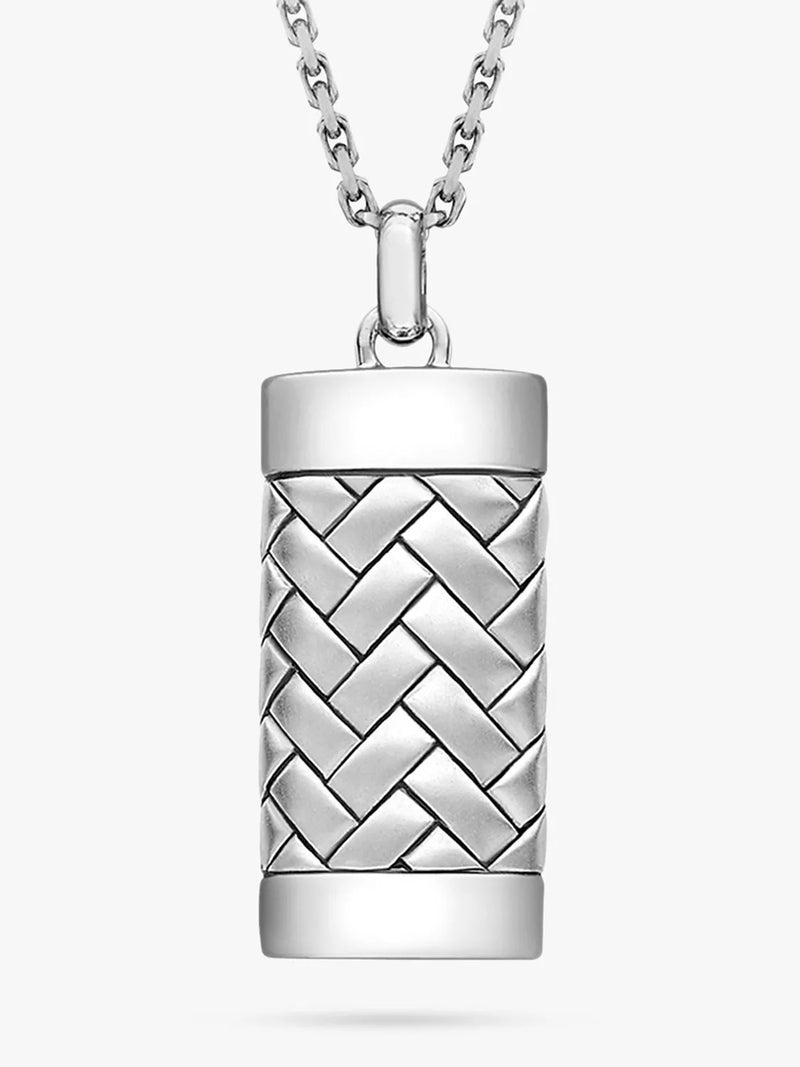 Hoxton London herringbone rectangle pendant necklace silver, imported from the UK