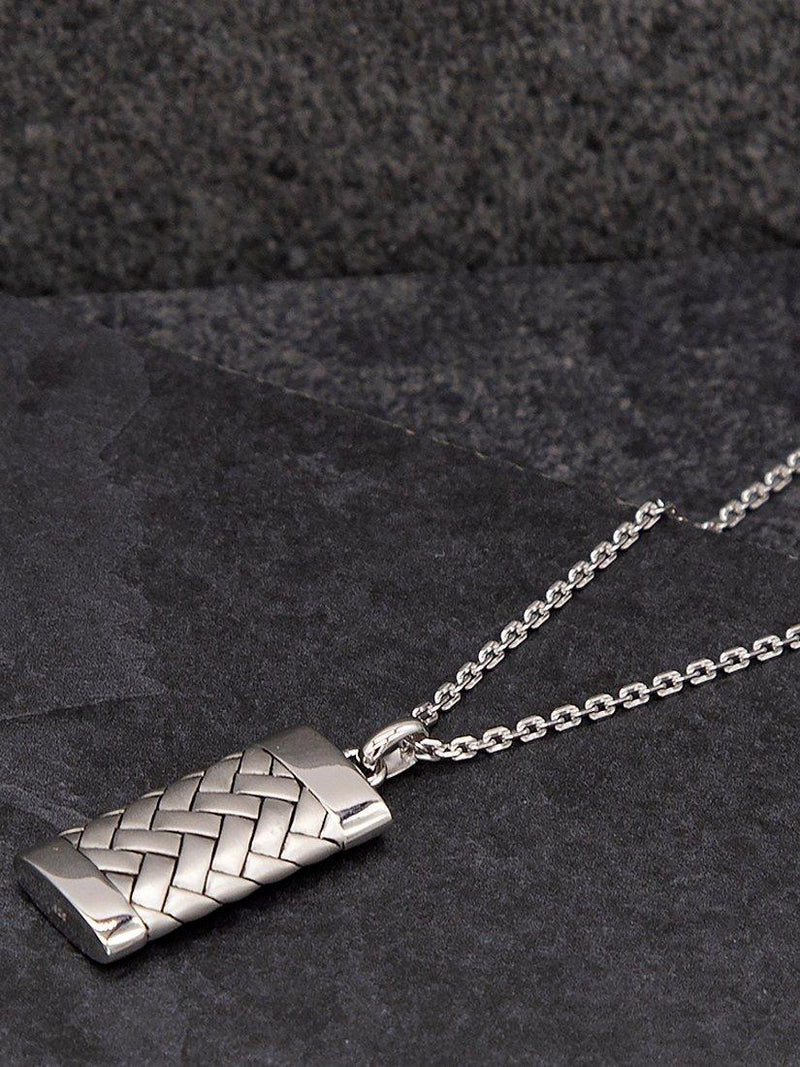 Hoxton London herringbone rectangle pendant necklace silver, imported from the UK