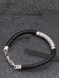 Hoxton London black silver herringbone braided leather bracelet (British brand)