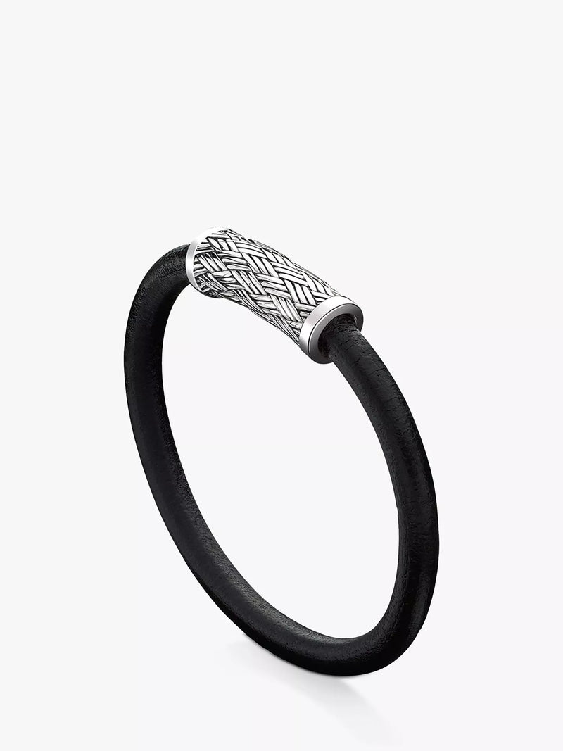 Hoxton London men's woven silver and leather bracelet (British brand)