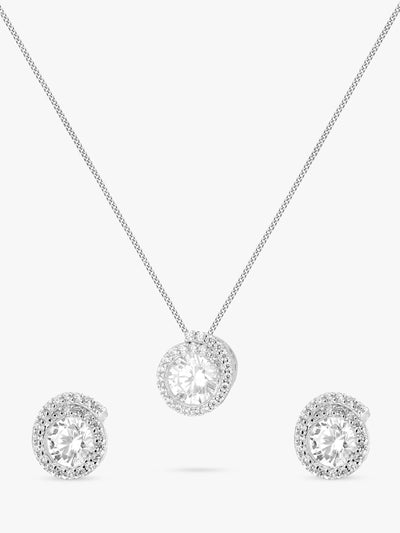 John Lewis IBB Sterling Silver Cubic Zirconia Swirl Earrings and Necklace Gift Set, Silver- Buy online at McGrocer