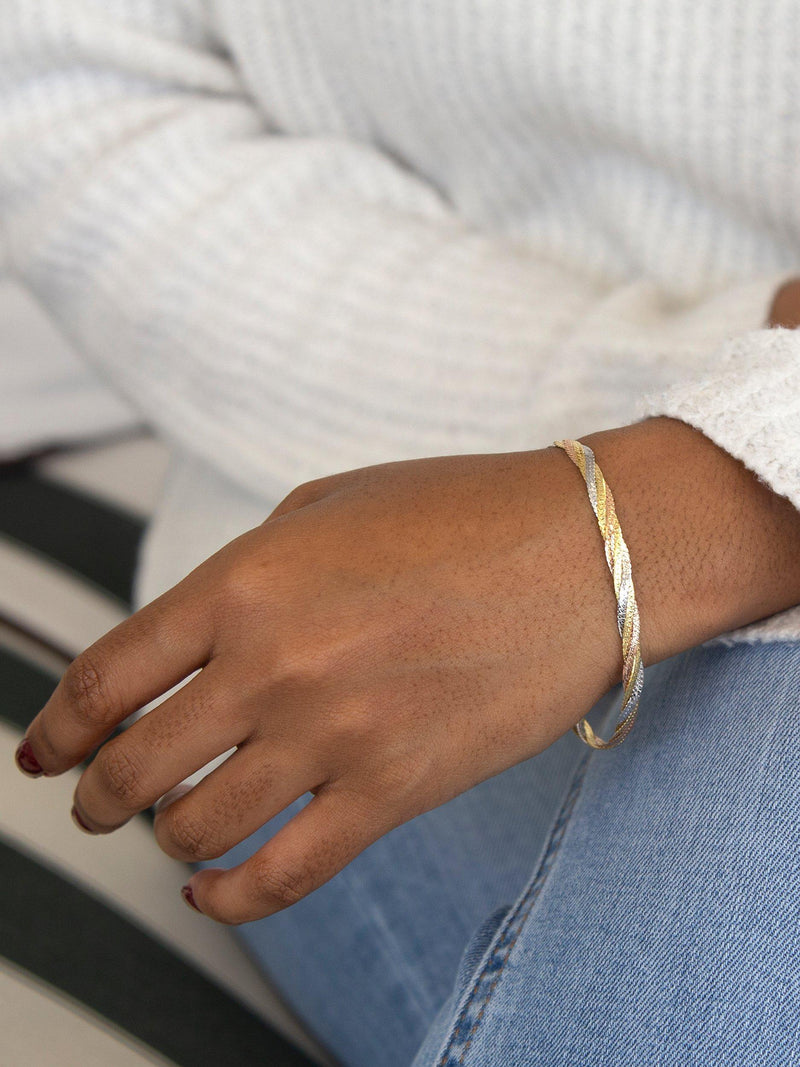 IBB 18ct tri-colour herringbone bracelet 19cm - British product