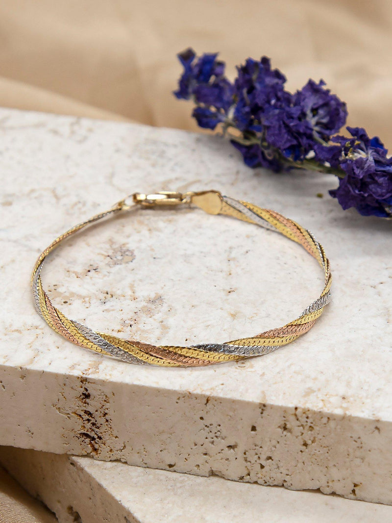 IBB 18ct tri-colour herringbone bracelet 19cm - British product