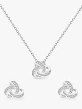 John Lewis IBB Sterling Silver Cubic Zirconia Knot Earrings & Necklace Gift Set- Buy online at McGrocer