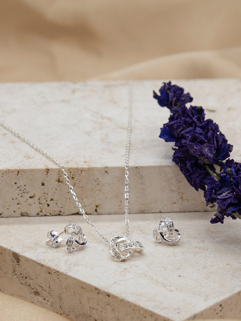 IBB sterling silver cubic zirconia knot jewellery set, UK version