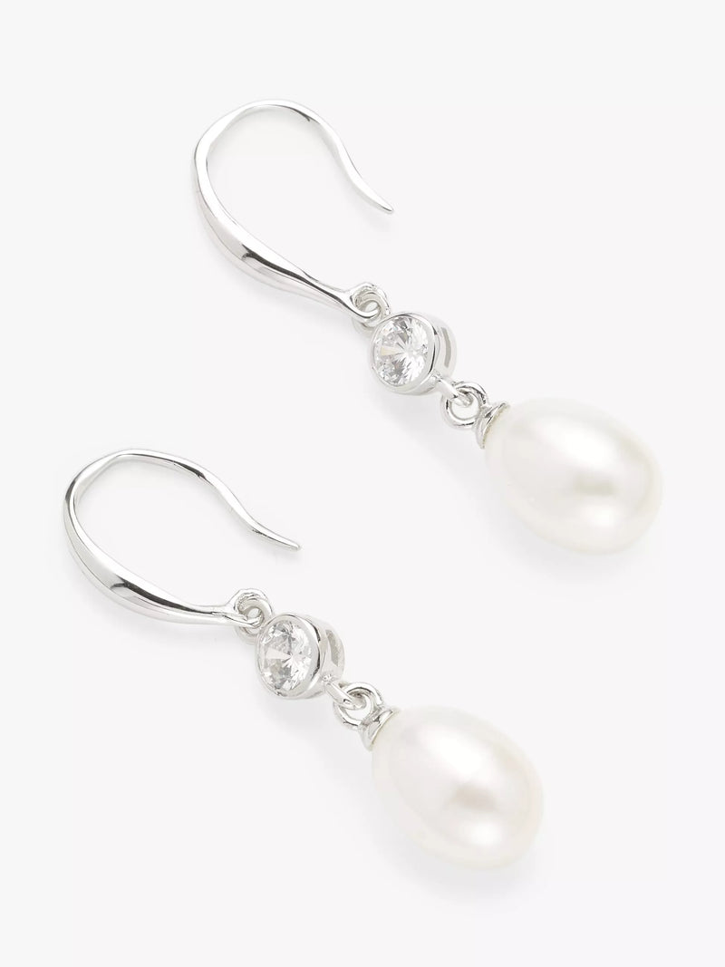 Lido cubic zirconia pearl hook earrings silver/white, imported from the UK