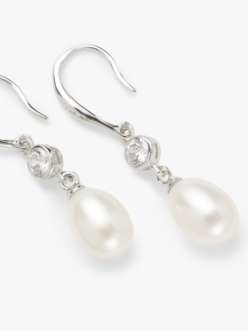 Lido cubic zirconia pearl hook earrings silver/white, imported from the UK