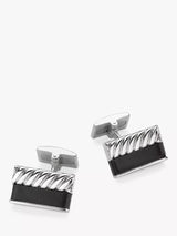 John Lewis Hoxton London Bold Leather Twist Rectangle Cufflinks, Silver/Black, 12 x 19.5mm- Buy online at McGrocer