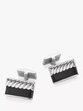 Hoxton London bold leather twist rectangle cufflinks silver black (British brand)