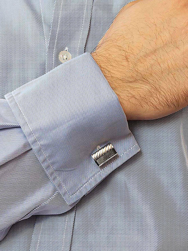 Hoxton London bold leather twist rectangle cufflinks silver black (British brand)