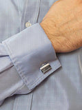 Hoxton London bold leather twist rectangle cufflinks silver black (British brand)